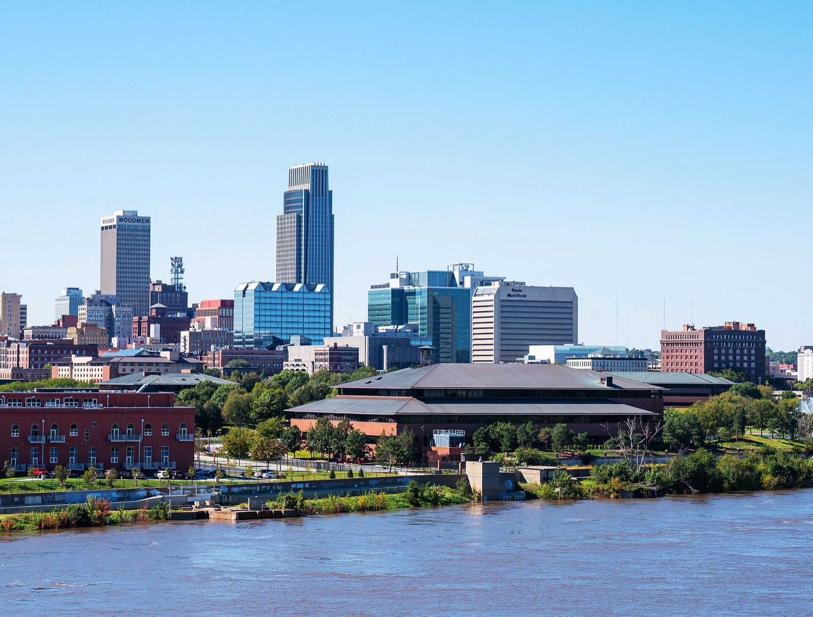 The Omaha, Nebraska skyline from across the Missouri River